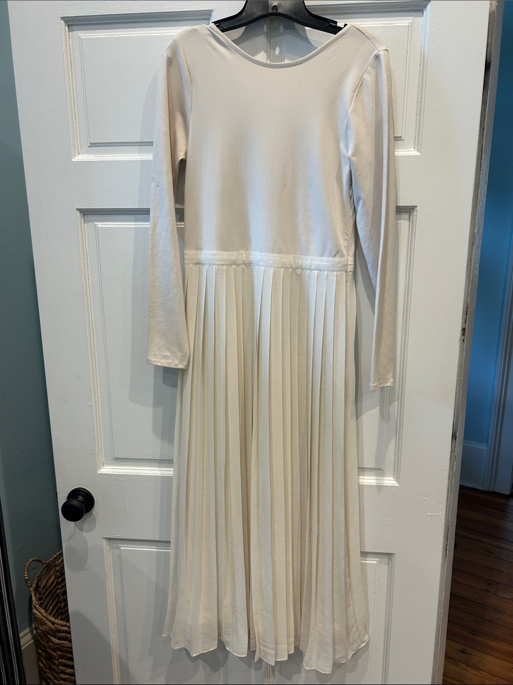 J. Crew Cream Long-Sleeve Pleated Maxi Dress